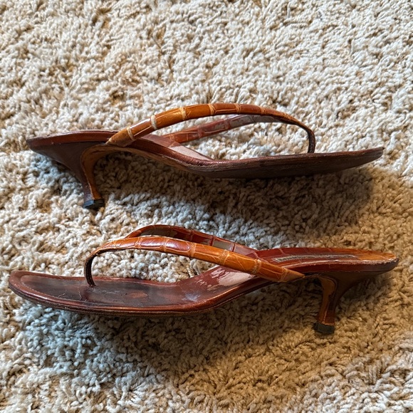 Manolo Blahnik Leather Kitten Heel Sandals - Picture 9 of 14